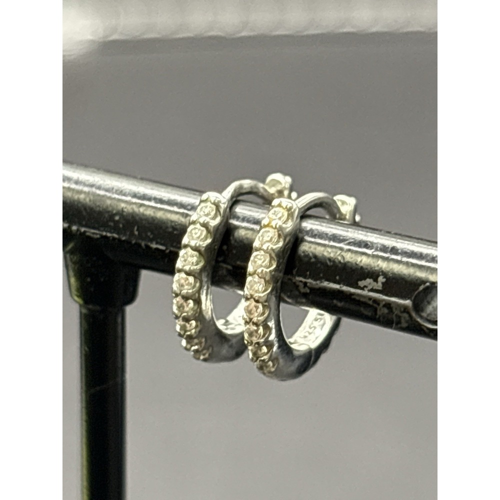 EUC 12MM Cubic Zirconia Dainty Huggie Hoops 925 H21